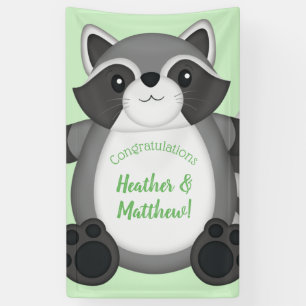 Racoon Baby Shower Green Banner