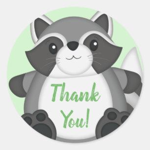 Racoon Baby Shower Green Classic Round Sticker