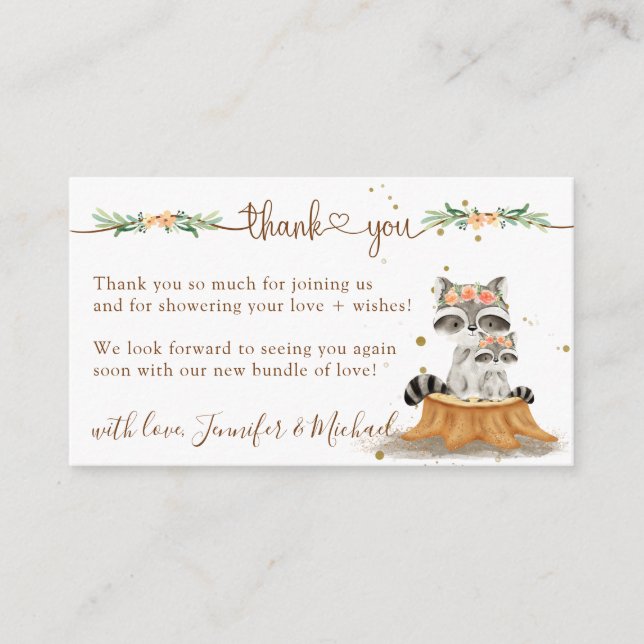 Racoon Baby Shower New Mummy Thank You Enclosure Card (Front)