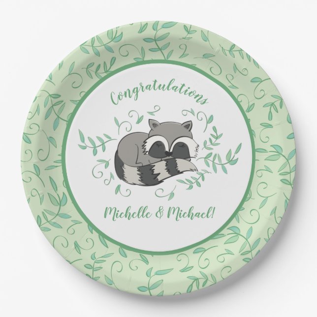 Racoon Baby Shower Paper Plate (Front)