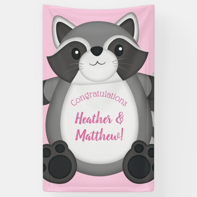 Racoon Baby Shower Pink Banner (Vertical)