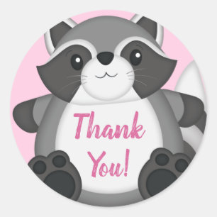 Racoon Baby Shower Pink Classic Round Sticker