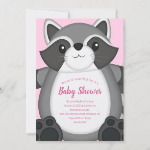Racoon Baby Shower Pink Invitation