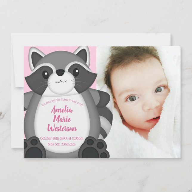 Racoon Baby Shower Pink Invitation (Front)