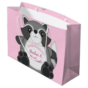 Racoon Baby Shower Pink Large Gift Bag