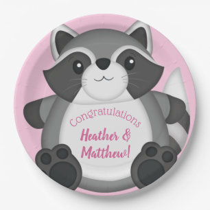 Racoon Baby Shower Pink Paper Plate