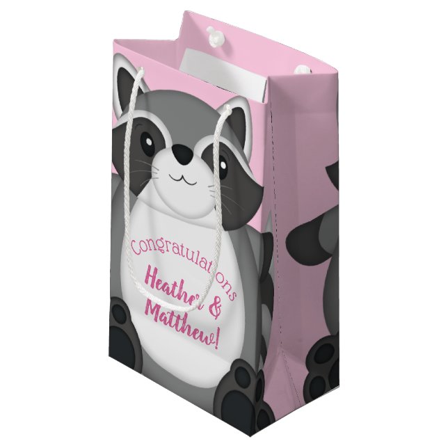 Racoon Baby Shower Pink Small Gift Bag (Front Angled)