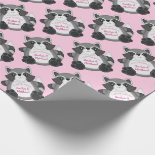 Racoon Baby Shower Pink Wrapping Paper