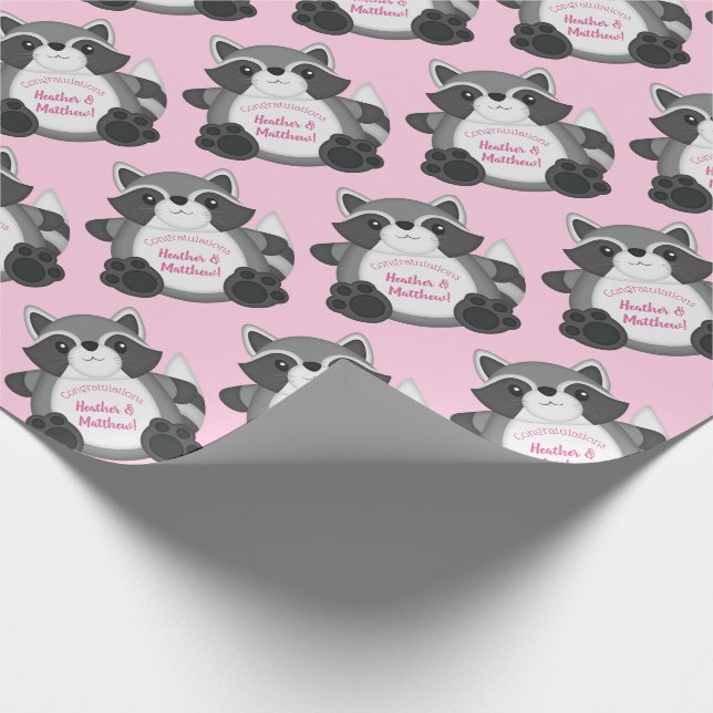 Racoon Baby Shower Pink Wrapping Paper (Corner)