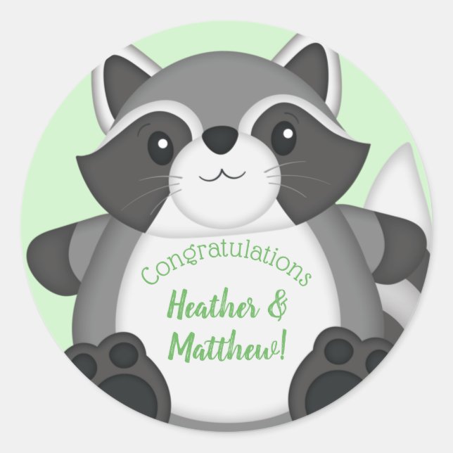 Racoon Baby Shower Woodland Classic Round Sticker (Front)