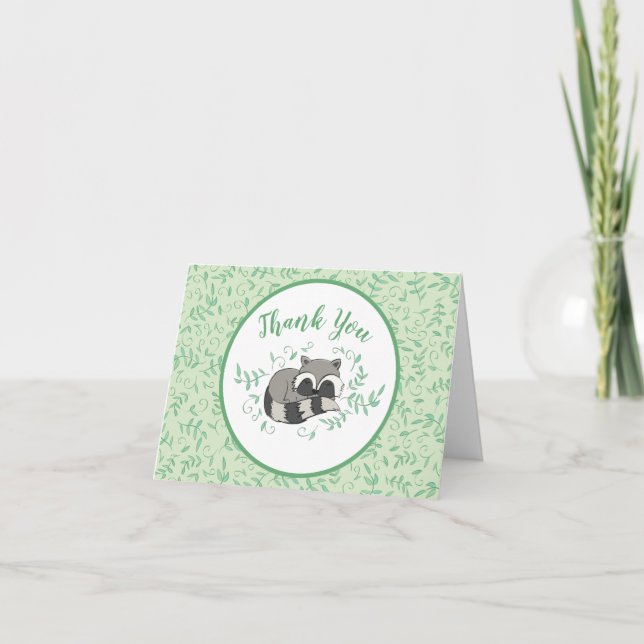 Racoon Baby Shower Woodland Cute Sleeping Thank You Card (Front)