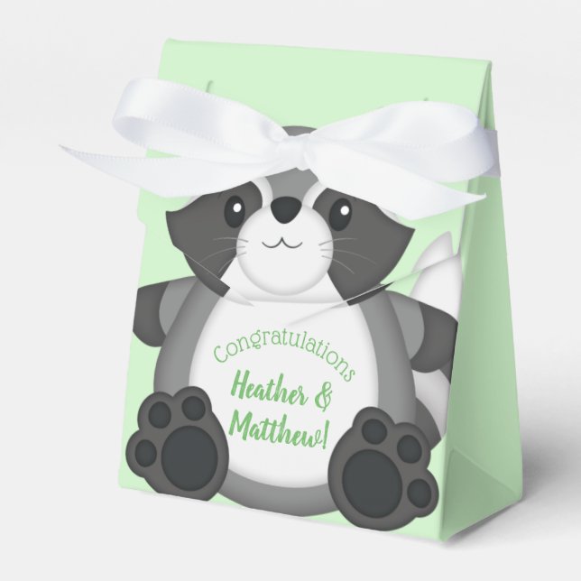 Racoon Baby Shower Woodland Favour Box (Front Side)