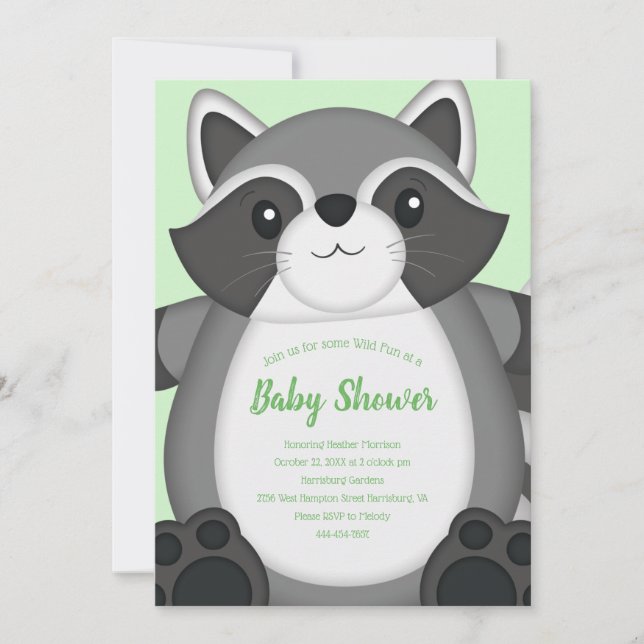 Racoon Baby Shower Woodland Invitation (Front)