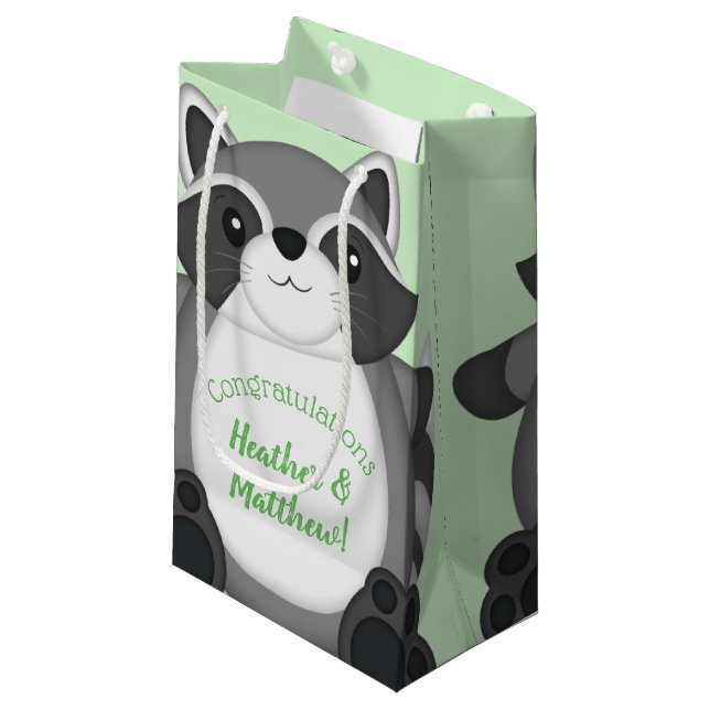 Racoon Baby Shower Woodland Small Gift Bag (Front Angled)