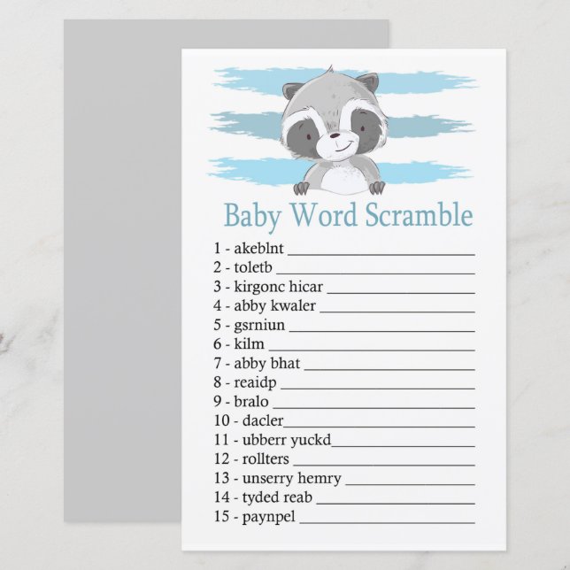 Racoon Baby word scramble game (Front/Back)