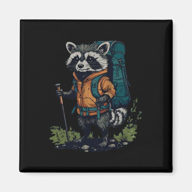 Racoon Backpacker Mountain Hiking Camping Funny  Magnet (Front)