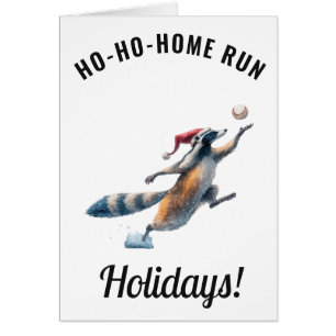 Racoon Baseball Holiday Card – Editable Message