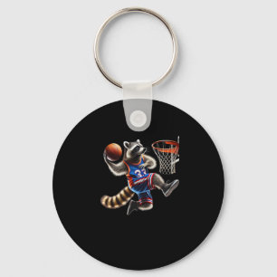 Racoon Basketball Dunk Art - Fun Sports Animal Il Key Ring