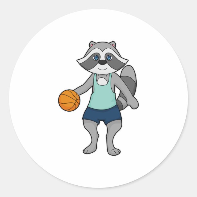 Racoon Basketball player Basketball Classic Round Sticker (Front)