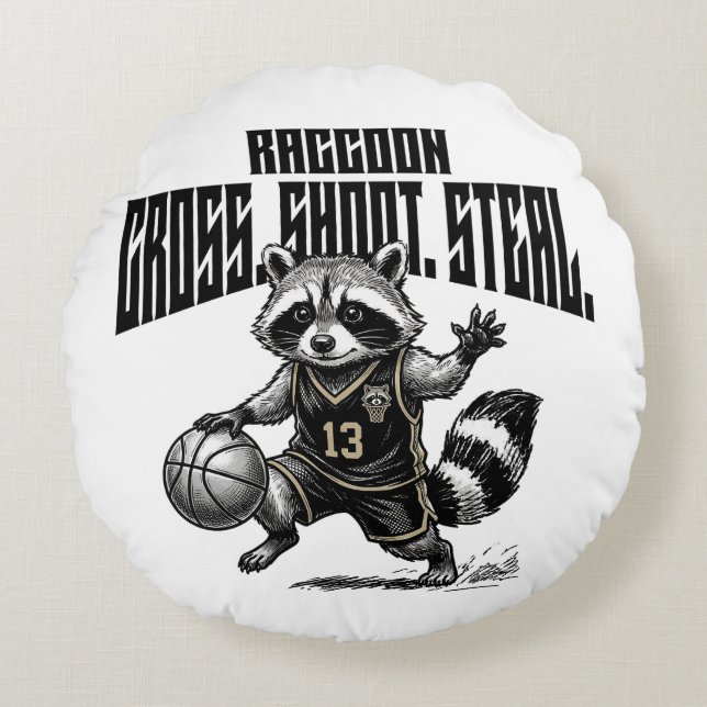 Racoon Basketball Star - Cross Shoot Steal Graph Round Cushion (Front)