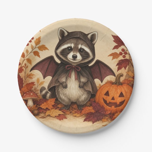 Racoon Bat Costume Halloween Party Plates (Front)