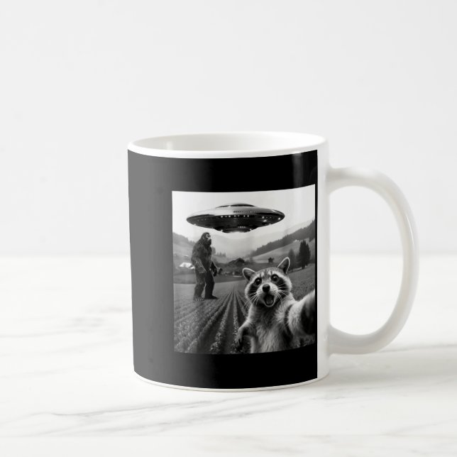 Racoon Bigfoot Selfie Ufo Funny Racoon Alien Bigfo Coffee Mug (Right)
