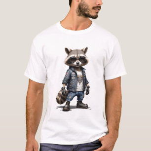 Racoon Biker Rebel in Leather Jacket Cool Style T-Shirt