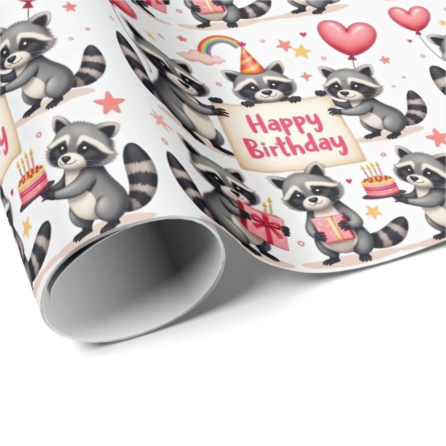 Racoon Birthday Celebration Scene - Birthday Wrapping Paper (Roll Corner)