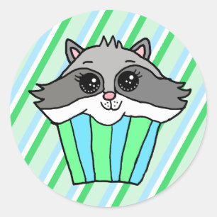 Racoon Birthday Cupcake Classic Round Sticker