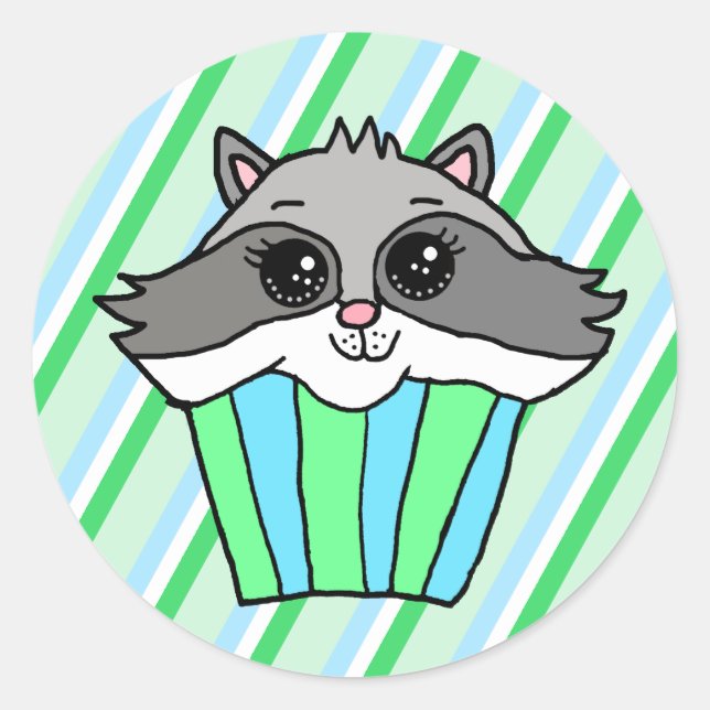 Racoon Birthday Cupcake Classic Round Sticker (Front)
