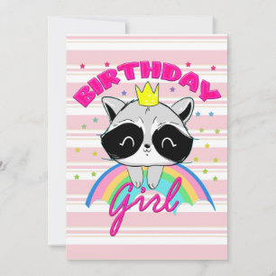 Racoon Birthday Girl Animal Party Racoon Lovers  Invitation