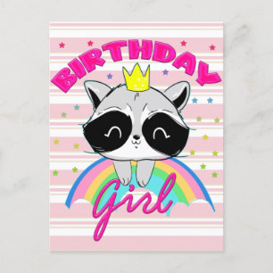 Racoon Birthday Girl Animal Party Racoon Lovers  Postcard