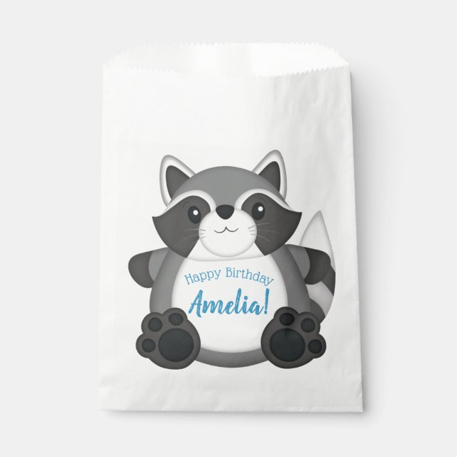 Racoon Birthday Party Blue Favour Bags (Front)