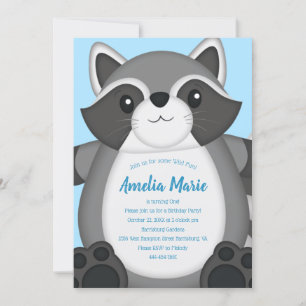 Racoon Birthday Party Blue Invitation