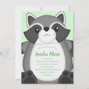Racoon Birthday Party Green Invitation