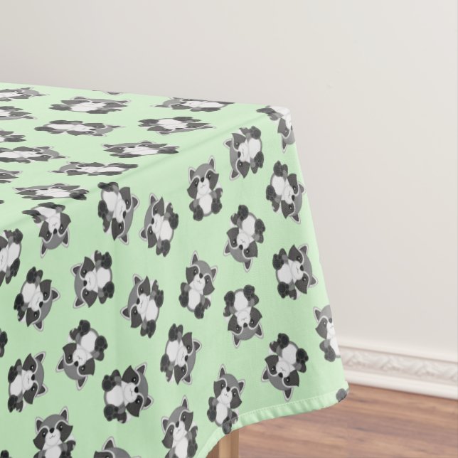 Racoon Birthday Party Green Tablecloth (In Situ)