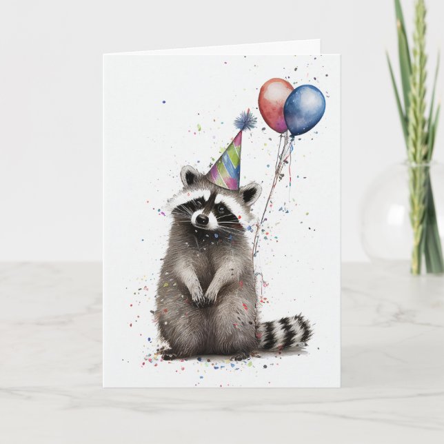 Racoon Birthday Party Greeting Card (Front)