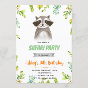 Racoon birthday party invitation