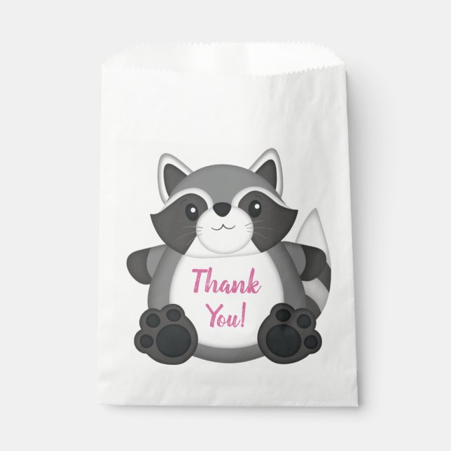 Racoon Birthday Party Pink Favour Bags (Front)