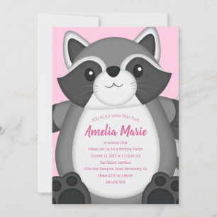 Racoon Birthday Party Pink Invitation
