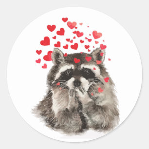 Racoon Blowing Kisses Fun Watercolor Animal Art Classic Round Sticker