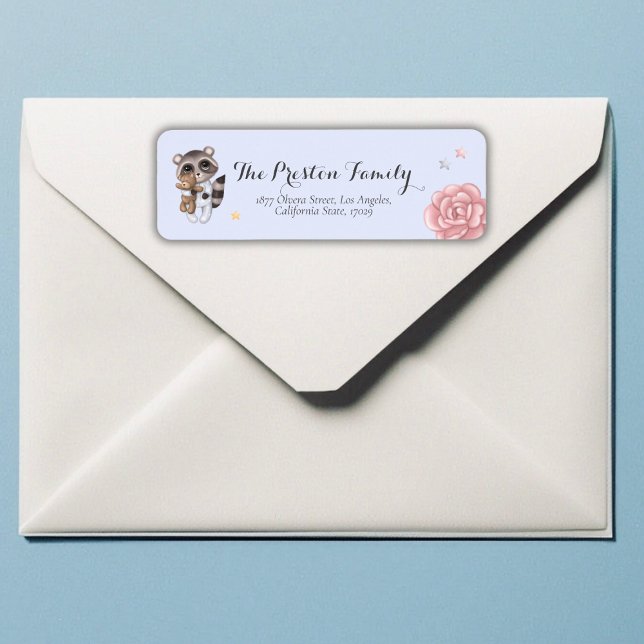 Racoon Blue Baby Shower Return Address (Gentle Boy Raccoon Blue Baby Shower Return Address Label)