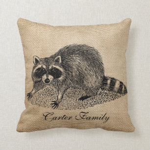 Racoon Burlap Personalised Cushion