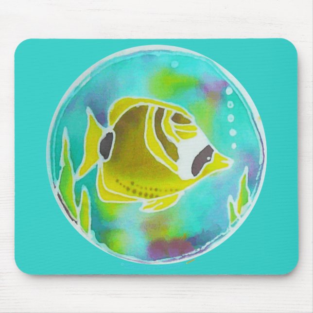 Racoon Butterfly Fish Batik Art Mouse Mat (Front)