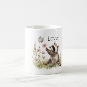 Racoon Butterfly Flowers Love Coffee Mug