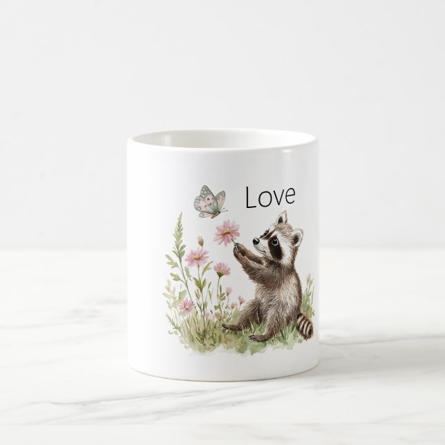 Racoon Butterfly Flowers Love Coffee Mug (Center)