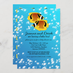 Racoon Butterflyfish in Bubbly Water Baby Shower Invitation