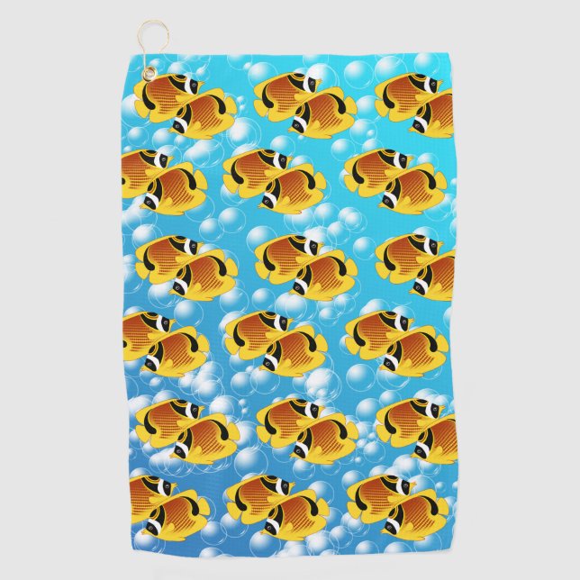 Racoon Butterflyfish in Bubbly Water Golf Towel (Front)