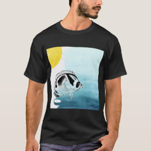 Racoon butterflyfish with watercolour, printed on T-Shirt