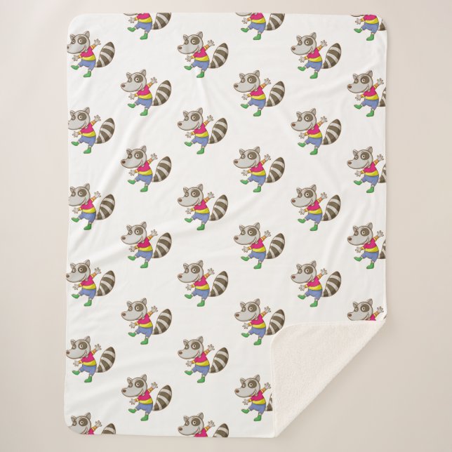 Racoon cartoon sherpa blanket (Front)